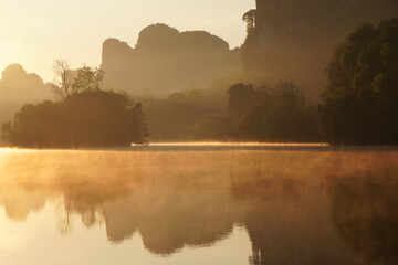 Landscape Nature View of Nong Thale Lake in Krabi Thailand -beautiful limestone mountain with...