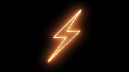 neon sign of lightning bolt on black background. Concept of lightning, thunder electricity.