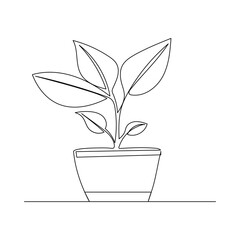 Continuous one line Plant growth tree outline vector art illustration