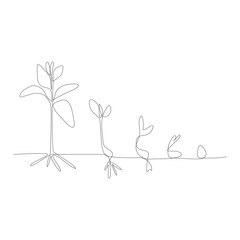 Continuous one line Plant growth tree outline vector art illustration