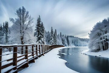 winter landscape with river and trees generated ai