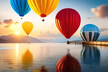 Fototapeta premium hot air balloon on sunset