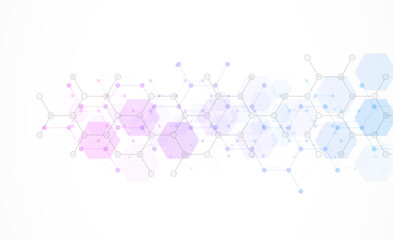 Hexagons pattern background. Genetic research, molecular structure. Chemical engineering. Concept of innovation technology. Used for design healthcare, science and medicine background