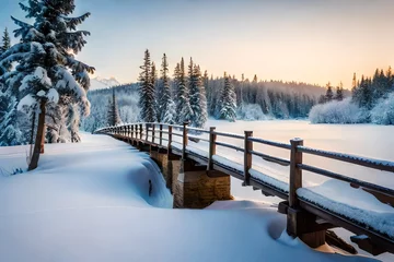 Foto auf Leinwand winter landscape in the morning generated ai © Abubakar