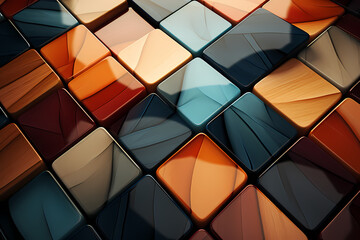 Glass mosaic background of extended 3D cubic grains in bright colors.