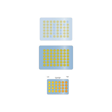 Set of 3 48 well microtray vector illustration. Microtiter tray, ELISA laboratory equipment simple yellow icon.