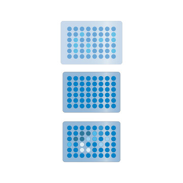 Set of 3 48 well microtray vector illustration. Microtiter tray, ELISA laboratory equipment simple blue icon.