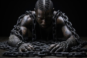 Slavery, violence against man, oppression of man's freedom, against man's will, chains, power hopelessness , social injustice, usurpation. - obrazy, fototapety, plakaty