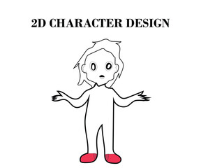 Surprised little girl 2d Cartoon Character design with Vector illustration