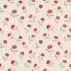Vector seamless pattern with hand-drawn flowers. For printing, packaging, wallpaper, textiles, children's design, scrapbooking