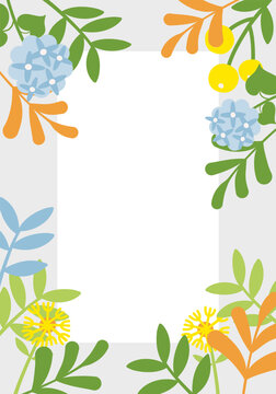 Vector frame with flowers and leaves and plant in the background 