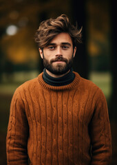 A Portrait of a Man Wearing a Knitted Jumper-Autumn Colours