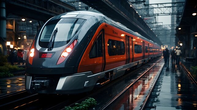 Futuristic train in the city