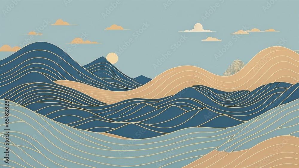 Aufkleber japanese background with line wave pattern illustration . abstract art banner with geometric pattern