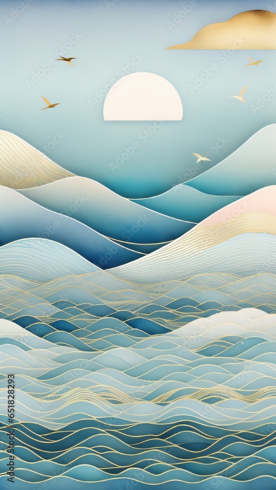 Aufkleber japanese background with line wave pattern illustration . abstract art banner with geometric pattern