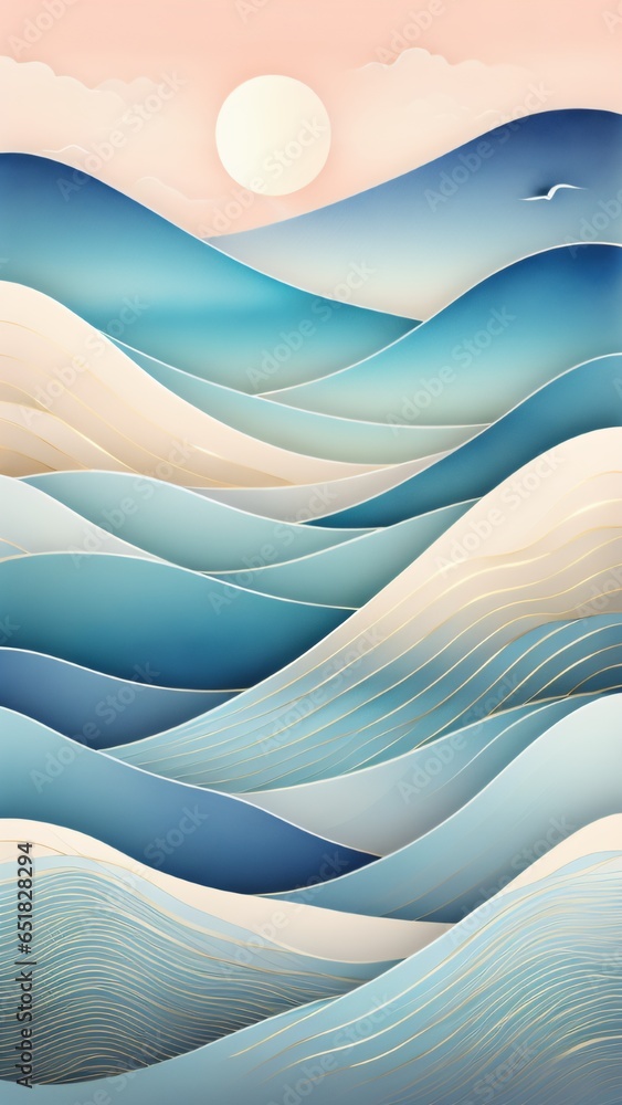 Aufkleber japanese background with line wave pattern illustration . abstract art banner with geometric pattern