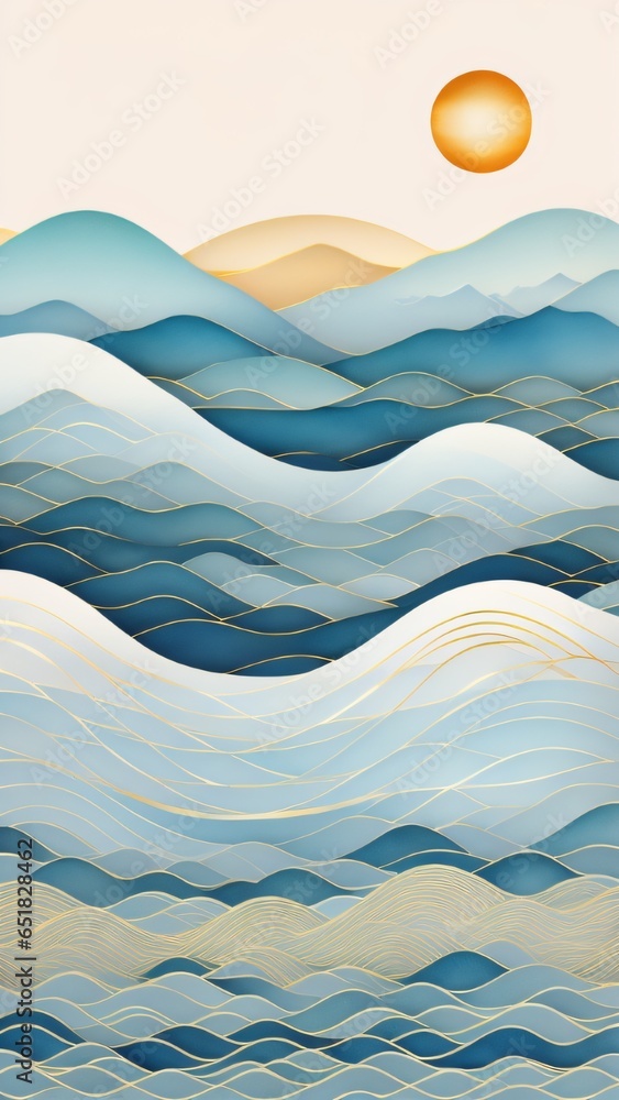 Aufkleber japanese background with line wave pattern illustration . abstract art banner with geometric pattern