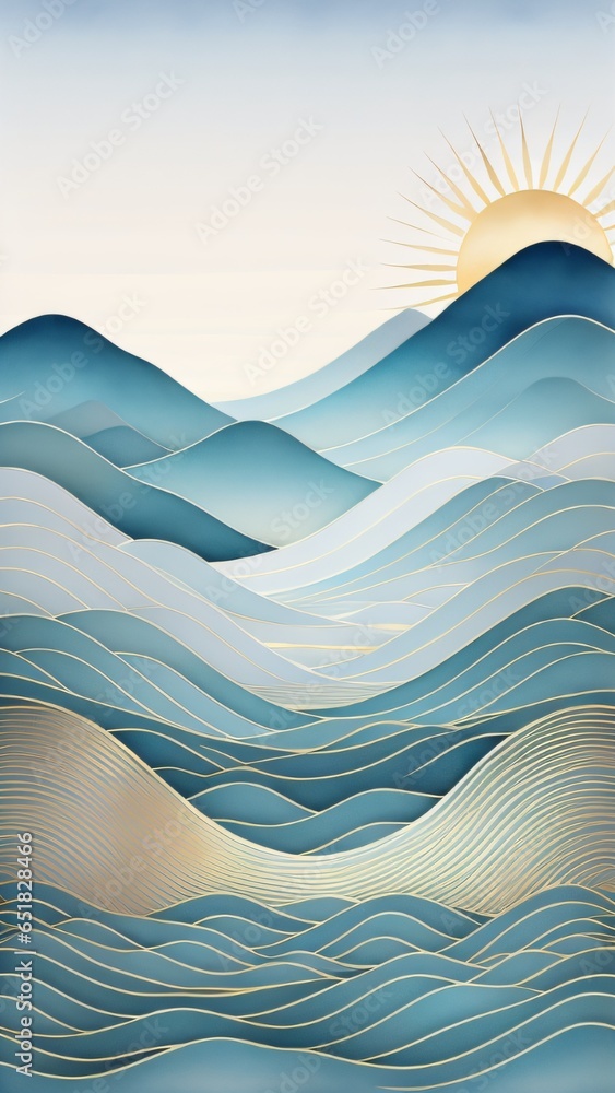 Poster japanese background with line wave pattern illustration . abstract art banner with geometric pattern