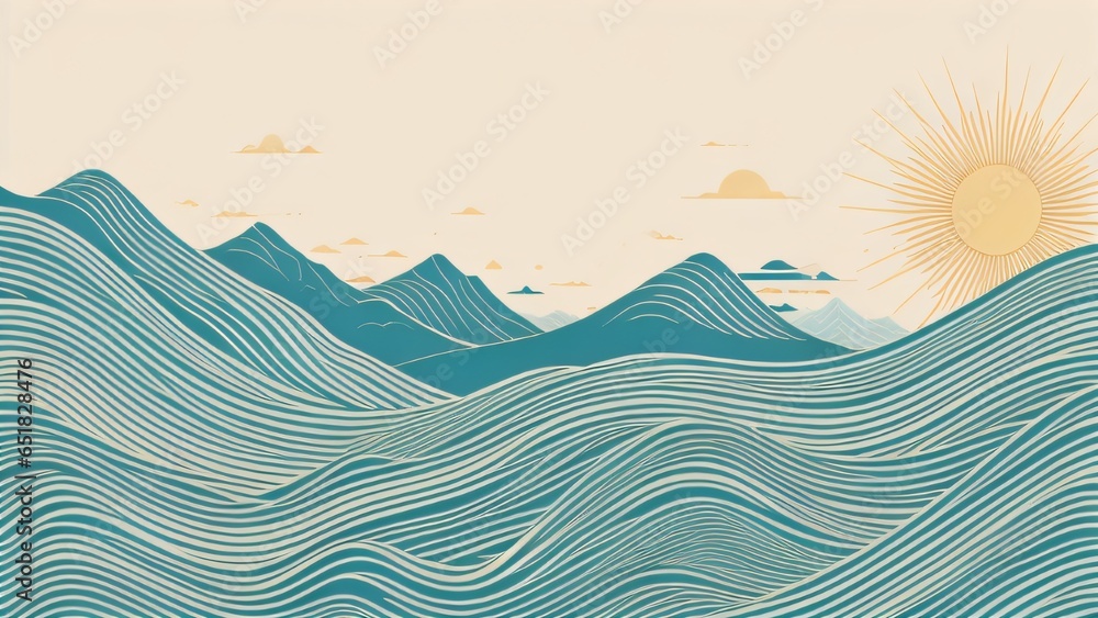 Aufkleber japanese background with line wave pattern illustration . abstract art banner with geometric pattern