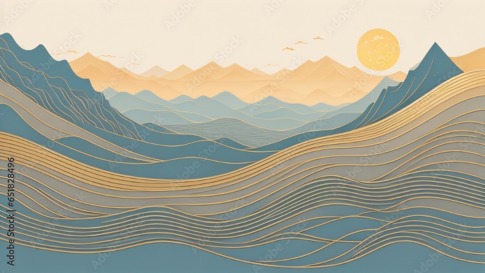 Aufkleber japanese background with line wave pattern illustration . abstract art banner with geometric pattern