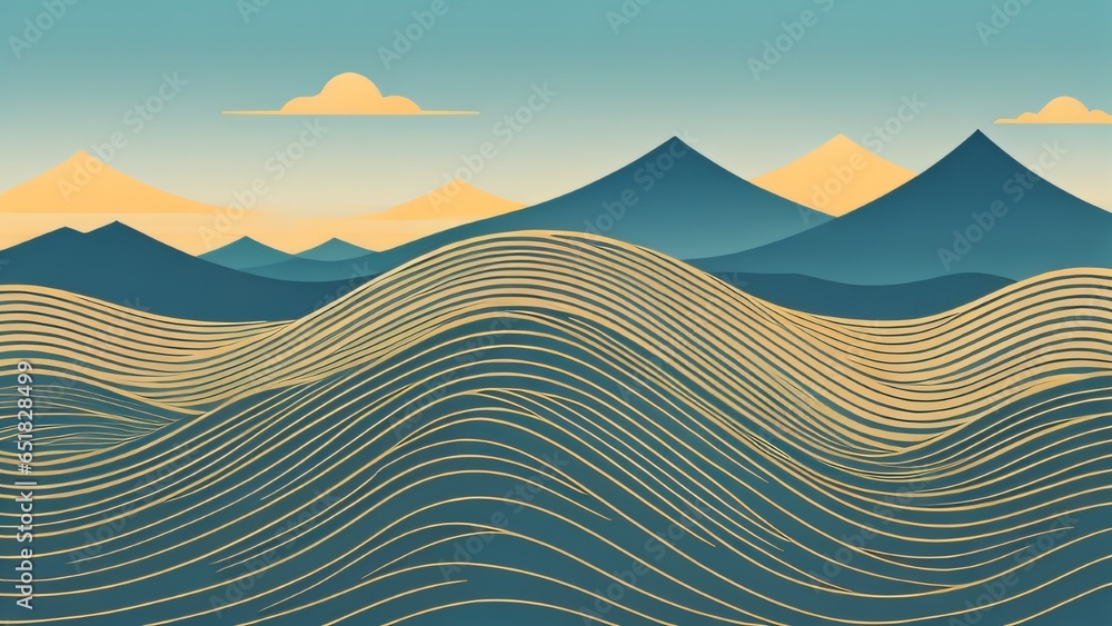 Aufkleber japanese background with line wave pattern illustration . abstract art banner with geometric pattern