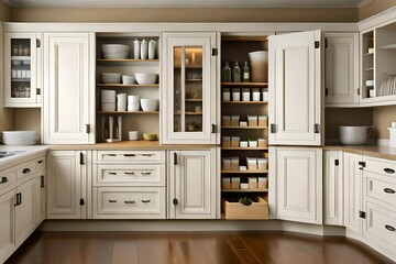 Home storage area organize management home interior design pantry shelf and storage for store food and stuff in kitchen home design. - obrazy, fototapety, plakaty