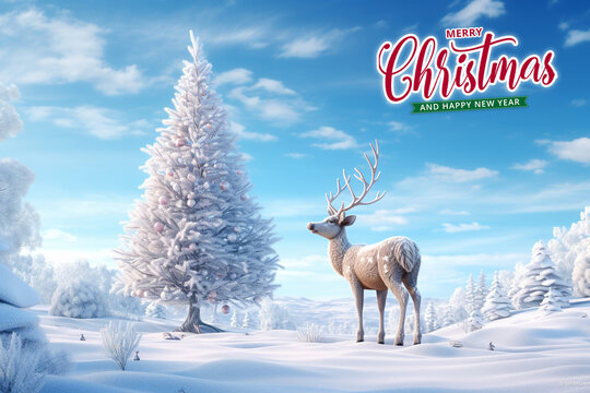 Christmas deer and happy new year background