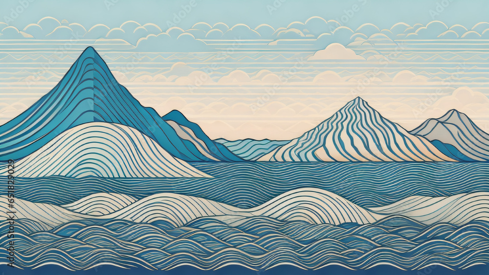 Aufkleber japanese background with line wave pattern illustration . abstract art banner with geometric pattern