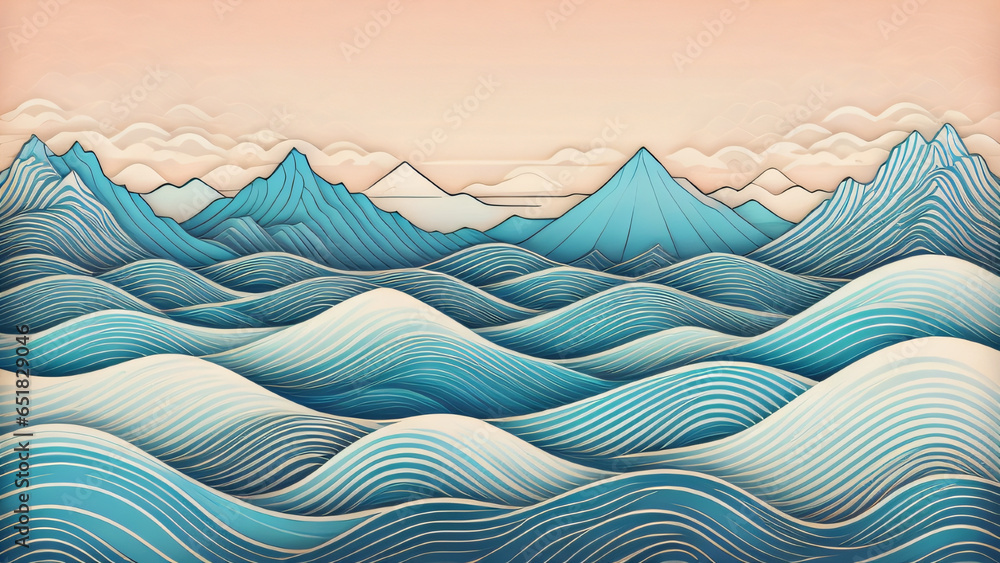 Aufkleber japanese background with line wave pattern illustration . abstract art banner with geometric pattern