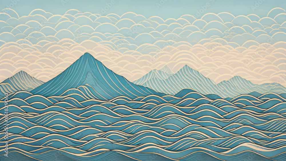 Aufkleber japanese background with line wave pattern illustration . abstract art banner with geometric pattern