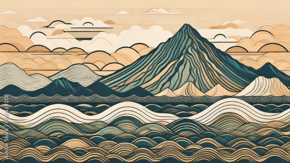 Aufkleber japanese background with line wave pattern illustration . abstract art banner with geometric pattern