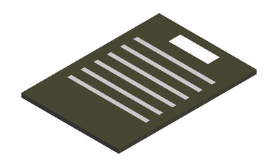 書類（縦型・アイソメ置き・手前左向き・文字無し・モノクロ・1枚）