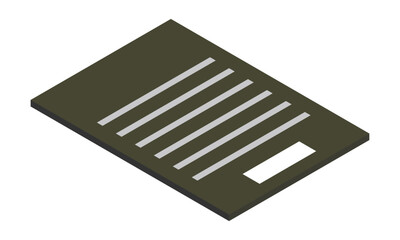 書類（縦型・アイソメ置き・奥側左向き・文字無し・モノクロ・1枚）