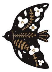Bird decorative symbol in traditional scandinavian ethnic style