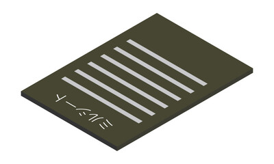 ミルシート（縦型・アイソメ置き・奥側右向き・書類・日本語・モノクロ・1枚）