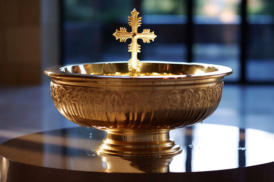 Ai Generated A Christian baptismal font filled with holy water