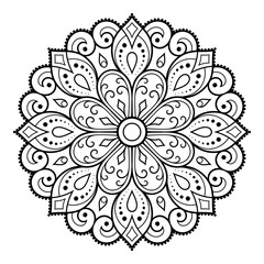 Circular pattern in form of mandala with flower for Henna, Mehndi, tattoo, decoration. Decorative ornament in ethnic oriental style. Outline doodle hand draw vector illustration.