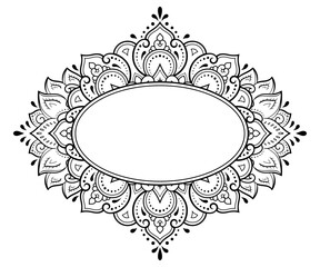 Frame in eastern tradition. Stylized with henna tattoos decorative pattern for decorating covers for book, notebook, casket, magazine, postcard and folder. Flower border in mehndi style.