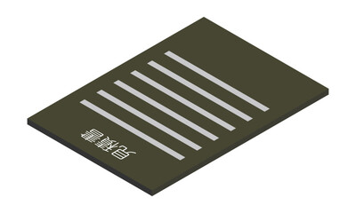 見積書（縦型・アイソメ置き・奥側右向き・書類・日本語・モノクロ・1枚）