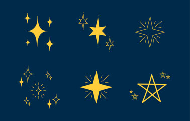 Hand drawn Star and Sparkle icon vectors. Doodle star and sparkle set. Christmas star and sparkles set.