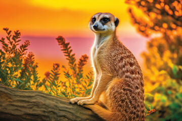 A meerkat perched on a rocky outcrop, gazing into the distance, as if contemplating the vastness of...