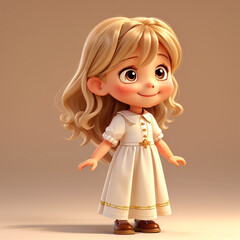 3D Modeling cute chibi female child with long blonde hair 1