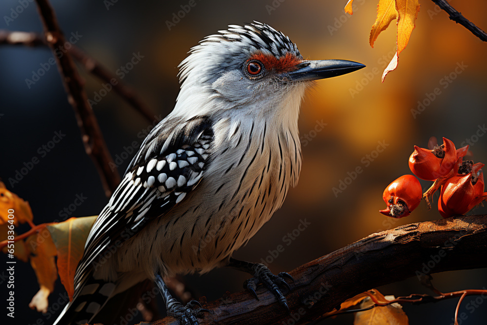 Leinwandbilder a barred antshrike with its distinctive black and white pattern, perched on a branch and calling out