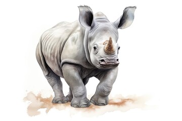A rhinoceros standing on a white background created with Generative AI technology - obrazy, fototapety, plakaty