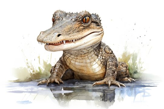 A realistic watercolor painting of a majestic alligator in its natural habitat created with Generative AI technology
