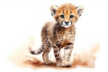 A baby cheetah in a beautiful watercolor painting created with Generative AI technology