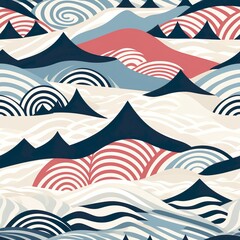 Nordic Mountain and River seamless pattern