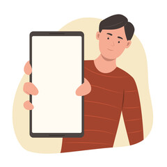 Young Man Holding Mobile Phone with Blank Screen for Copy Space Concept Illustration