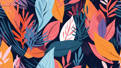 Modern exotic floral jungle pattern. Collage contemporary seamless pattern. Hand drawn cartoon style pattern 