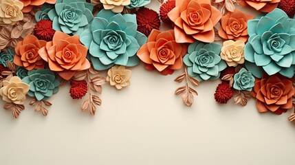 A desert roses and succulents on a sandy beige background, complemented by vibrant turquoise and burnt sienna hues. 